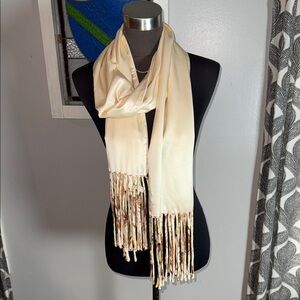 WOO Fringed 100% Silk Double Layer Scarf Ivory